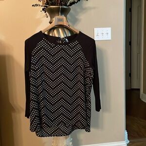 STRATUS by CHENAULT Black and White Size 1X long sleeve Top back keyhole tie EUC